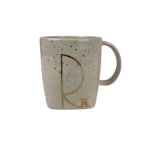 Anthropologie Monogram R Personalized White Metallic Gold Coffee Mug